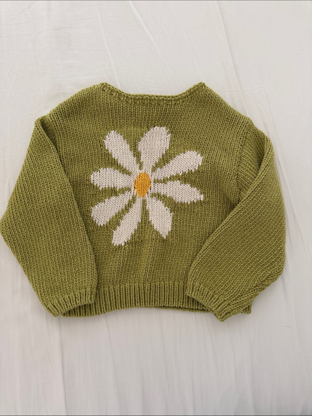 Green Daisy Knit Sweater - Girls 4-5